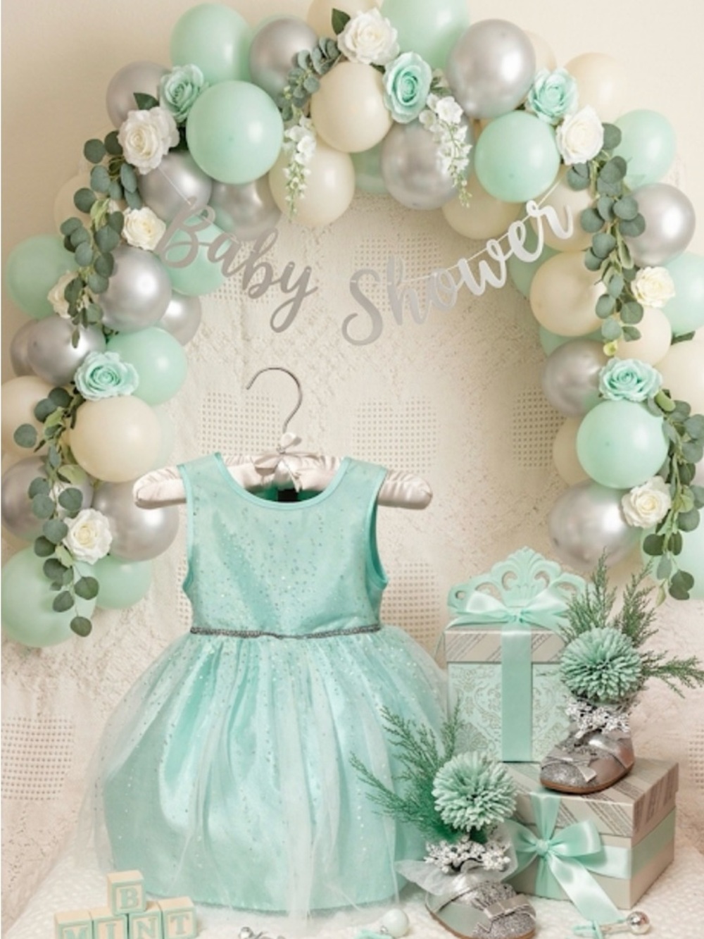 Silver Sparkles Baby Shower Centerpiece, Little Girls Birthday, Wearable Outfit